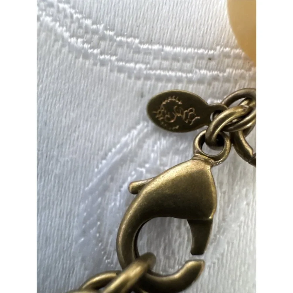 Premier Designs Beaded Charm Bracelet Blue Cream Dark Goldtone 8.5